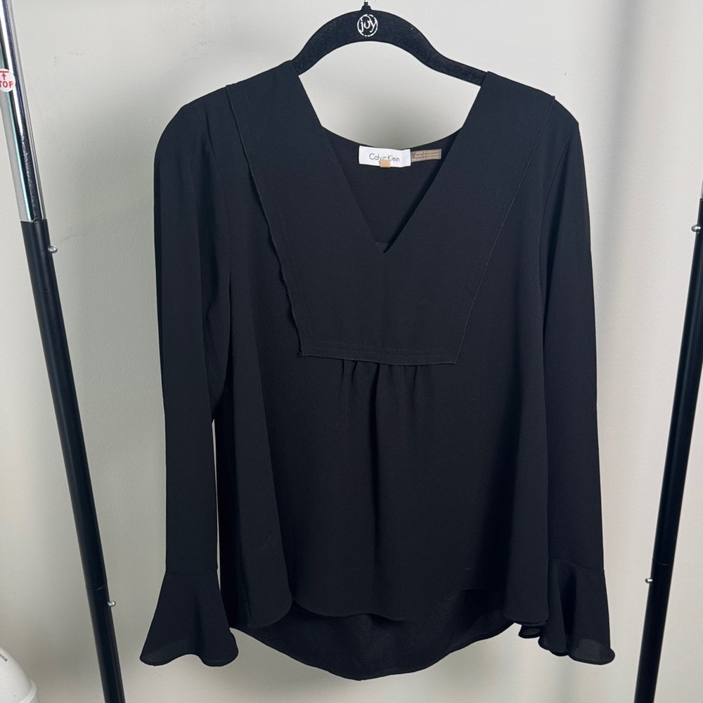 Calvin Klein Black Long Bell Sleeve Business Casual Blouse Size Medium